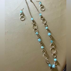 Long cerulean necklace with matching earrings
